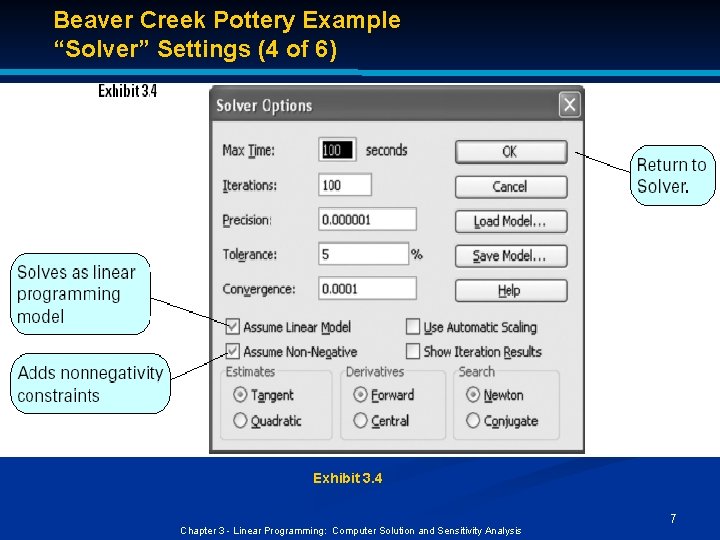 Beaver Creek Pottery Example “Solver” Settings (4 of 6) Exhibit 3. 4 Chapter 3