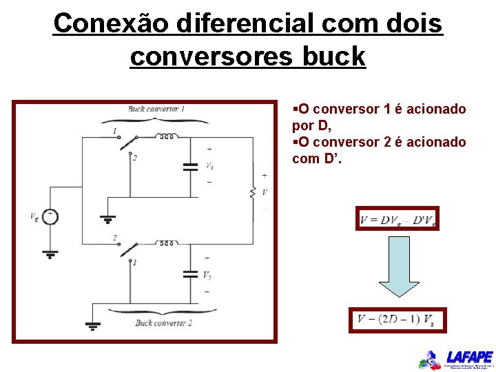 Conexão diferencial com dois conversores buck §O conversor 1 é acionado por D, §O