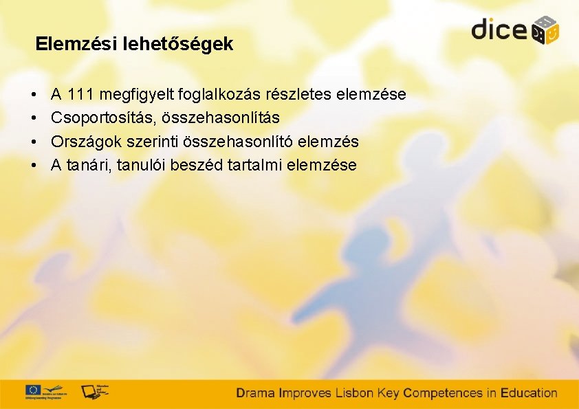 Elemzési lehetőségek • • A 111 megfigyelt foglalkozás részletes elemzése Csoportosítás, összehasonlítás Országok szerinti