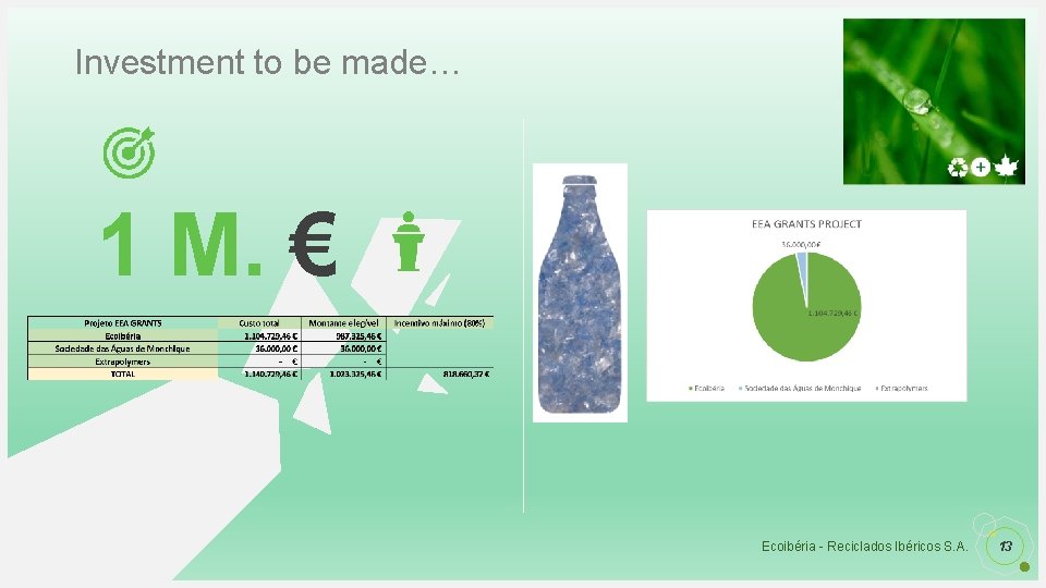 Investment to be made… 1 M. € Ecoibéria - Reciclados Ibéricos S. A. 13