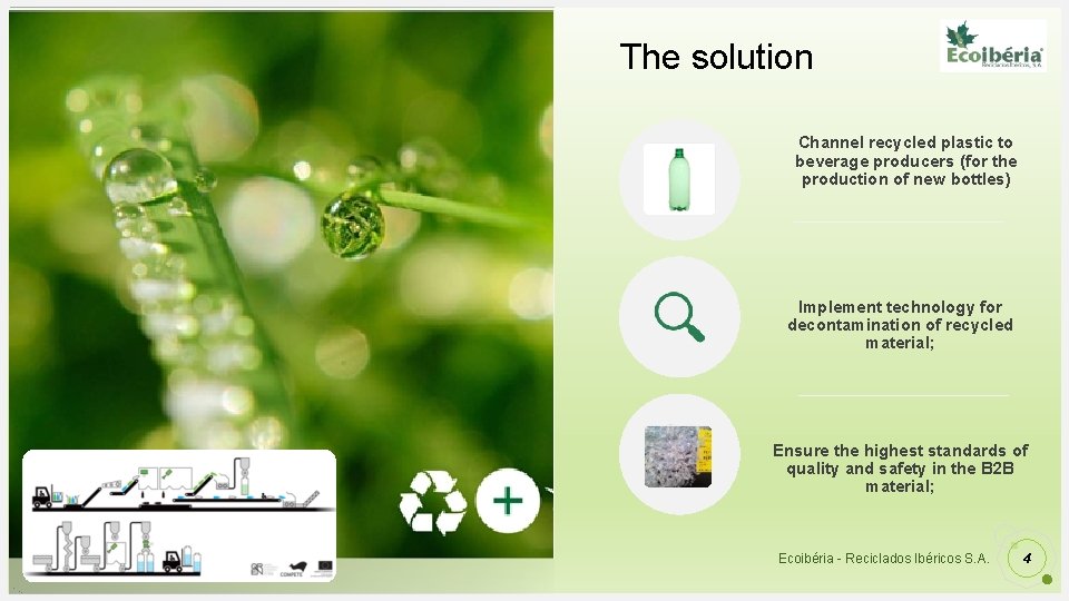 The solution Channel recycled plastic to beverage producers (for the production of new bottles)