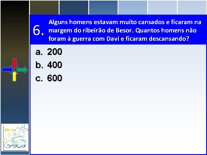 6. a. b. c. Alguns homens estavam muito cansados e ficaram na margem do