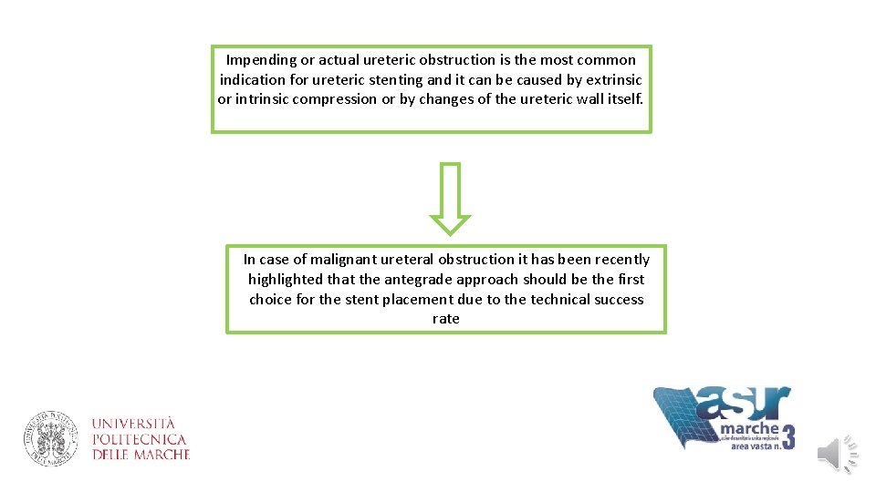 Impending or actual ureteric obstruction is the most common indication for ureteric stenting and