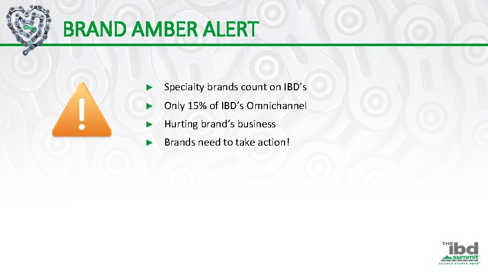 BRAND AMBER ALERT ► Specialty brands count on IBD’s ► Only 15% of IBD’s