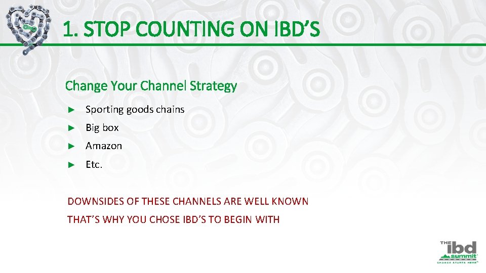 1. STOP COUNTING ON IBD’S Change Your Channel Strategy ► Sporting goods chains ►