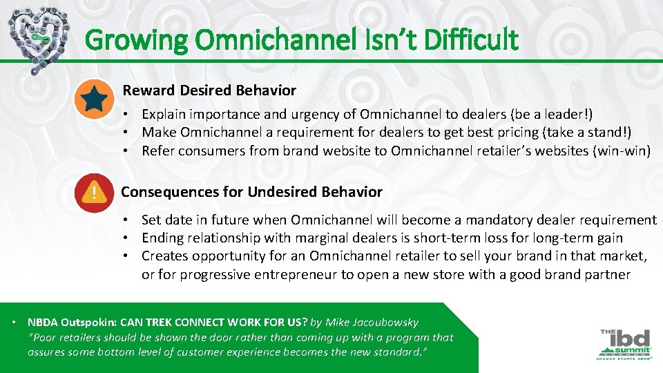 Growing Omnichannel Isn’t Difficult Reward Desired Behavior • Explain importance and urgency of Omnichannel