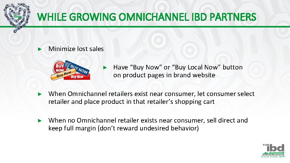 WHILE GROWING OMNICHANNEL IBD PARTNERS ► Minimize lost sales ► Have “Buy Now” or