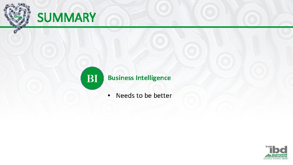 SUMMARY BI Business Intelligence • Needs to be better 