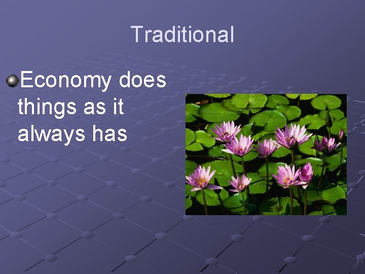 Traditional Economy does things as it always has 