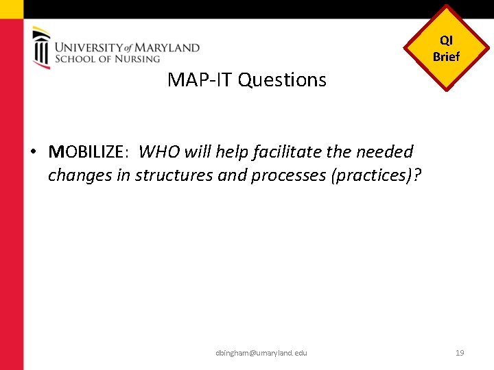 QI Brief MAP-IT Questions • MOBILIZE: WHO will help facilitate the needed changes in