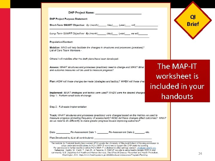 QI Brief The MAP-IT worksheet is included in your handouts dbingham@umaryland. edu 24 