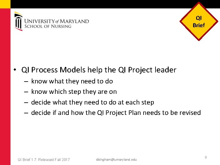 QI Brief • QI Process Models help the QI Project leader – – know