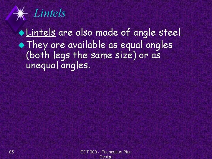 Lintels u Lintels are also made of angle steel. u They are available as