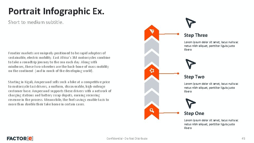 Portrait Infographic Ex. Short to medium subtitle. Step Three Frontier markets are uniquely-positioned to