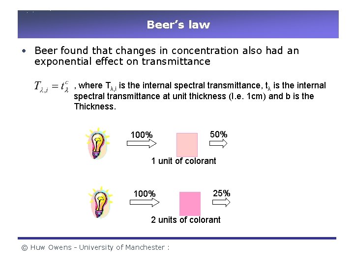 Beer’s law • Beer found that changes in concentration also had an exponential effect