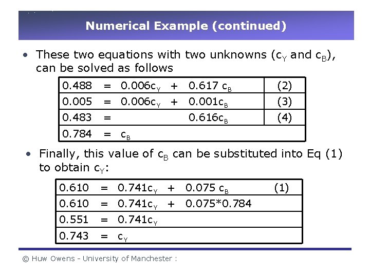 Numerical Example (continued) • These two equations with two unknowns (c. Y and c.