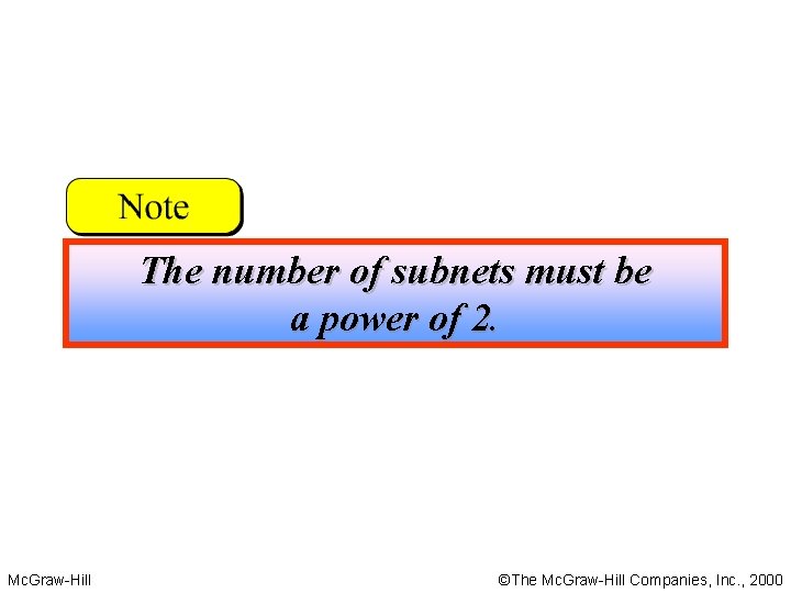 The number of subnets must be a power of 2. Mc. Graw-Hill ©The Mc.