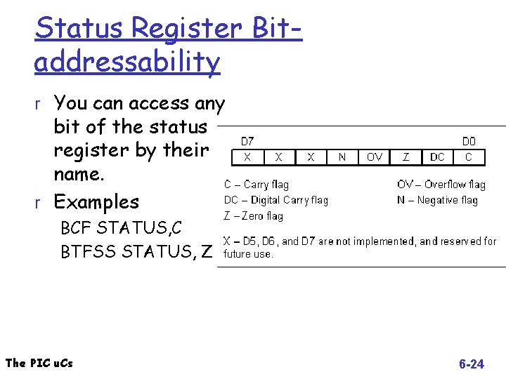 Status Register Bitaddressability r You can access any bit of the status register by