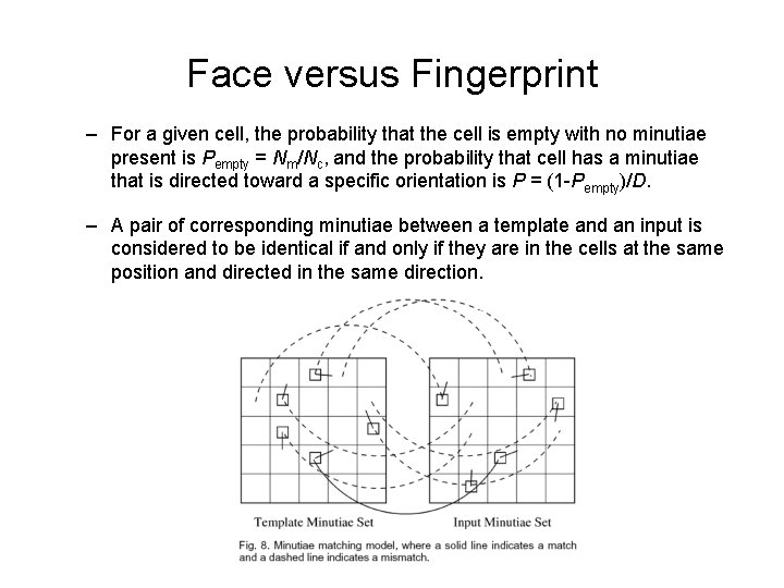 Face versus Fingerprint – For a given cell, the probability that the cell is