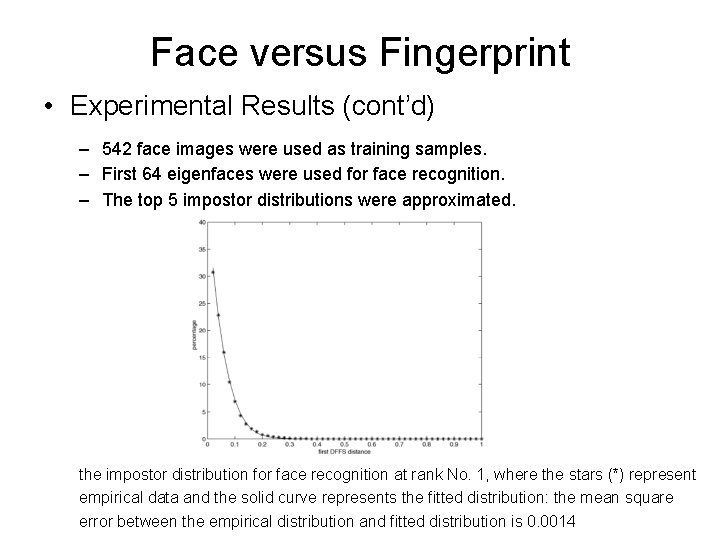 Face versus Fingerprint • Experimental Results (cont’d) – 542 face images were used as