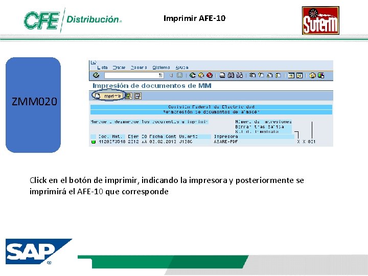 Imprimir AFE-10 ZMM 020 Click en el botón de imprimir, indicando la impresora y