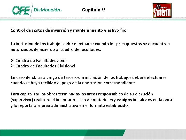 Capitulo V Control de costos de inversión y mantenimiento y activo fijo La iniciación