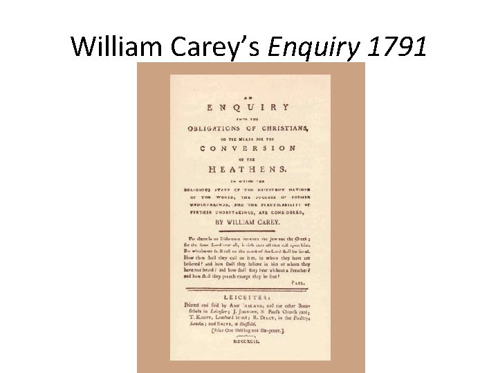 William Carey’s Enquiry 1791 