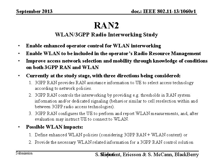 September 2013 doc. : IEEE 802. 11 -13/1060 r 1 RAN 2 WLAN/3 GPP