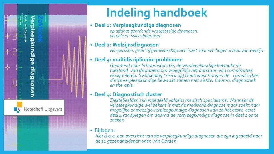 Indeling handboek • Deel 1: Verpleegkundige diagnosen • Deel 2: Welzijnsdiagnosen • Deel 3: