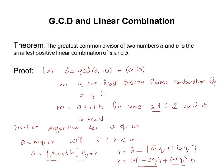 G. C. D and Linear Combination • G. C. D and Linear Combination •
