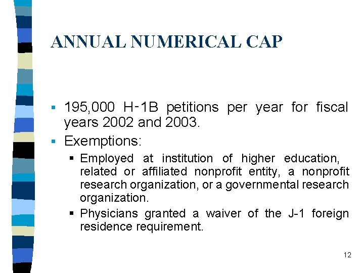 ANNUAL NUMERICAL CAP 195, 000 H‑ 1 B petitions per year for fiscal years