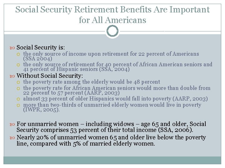 Social Security Retirement Benefits Are Important for All Americans Social Security is: the only