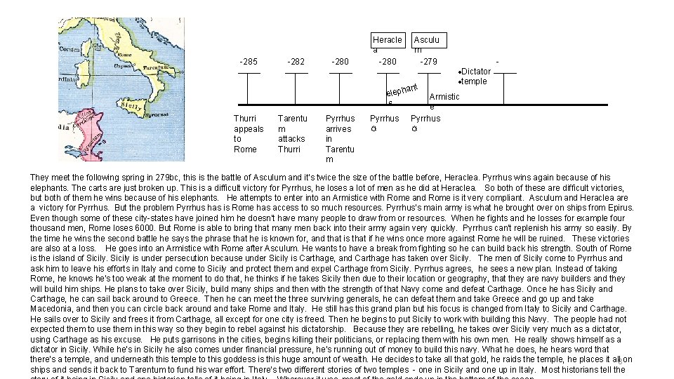 -285 -282 -280 Heracle a -280 Asculu m -279 ant eleph s Thurri appeals