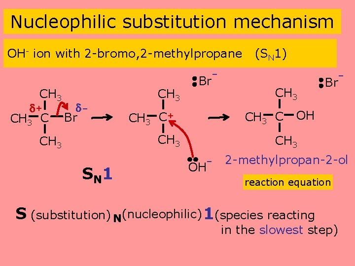 Nucleophilic substitution mechanism OH- ion with 2 -bromo, 2 -methylpropane (SN 1) - CH