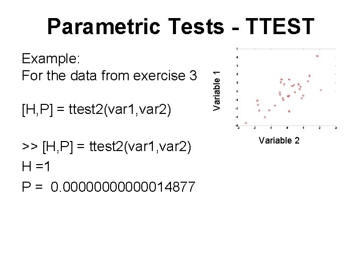 Example: For the data from exercise 3 [H, P] = ttest 2(var 1, var