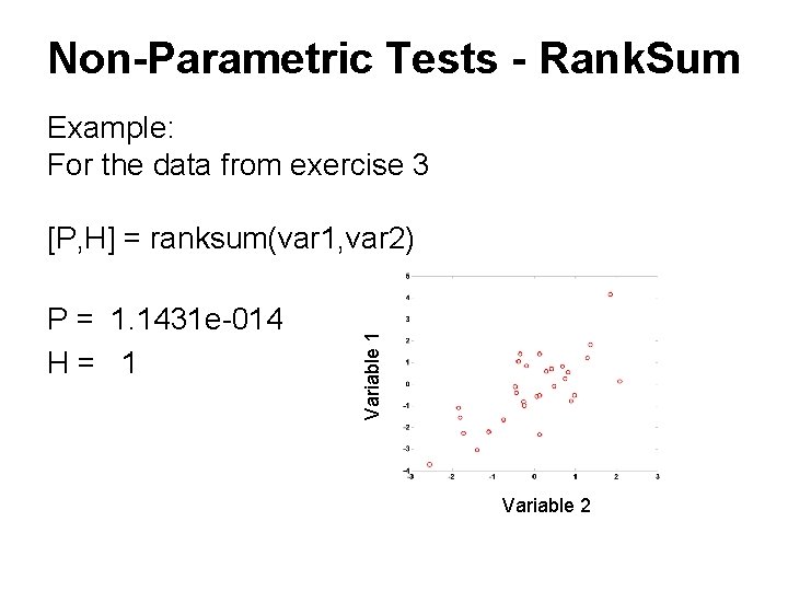 Non-Parametric Tests - Rank. Sum Example: For the data from exercise 3 P =