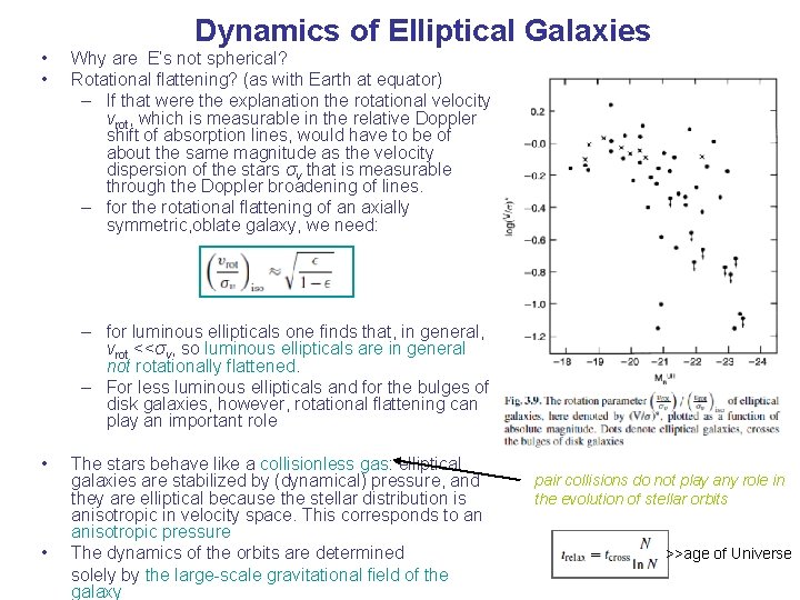  • • Dynamics of Elliptical Galaxies Why are E’s not spherical? Rotational flattening?