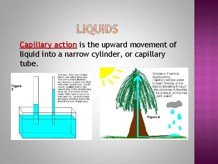 Capillary action is the upward movement of liquid into a narrow cylinder, or capillary