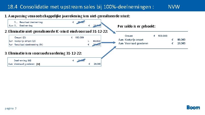 18. 4 Consolidatie met upstream sales bij 100%-deelnemingen : 1. Aanpassing vennootschappelijke jaarrekening ivm