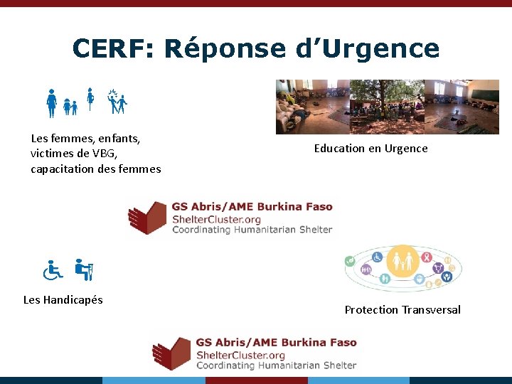 CERF: Réponse d’Urgence Les femmes, enfants, victimes de VBG, capacitation des femmes Education en