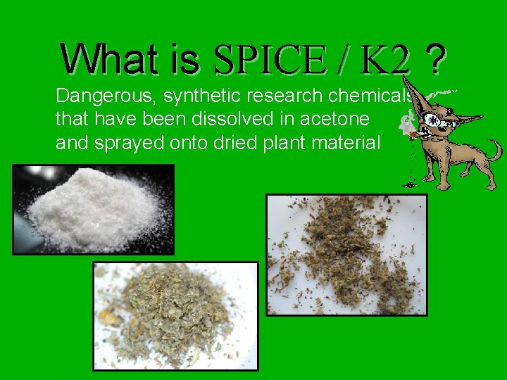 What is SPICE / K 2 ? Dangerous, synthetic research chemicals that have been