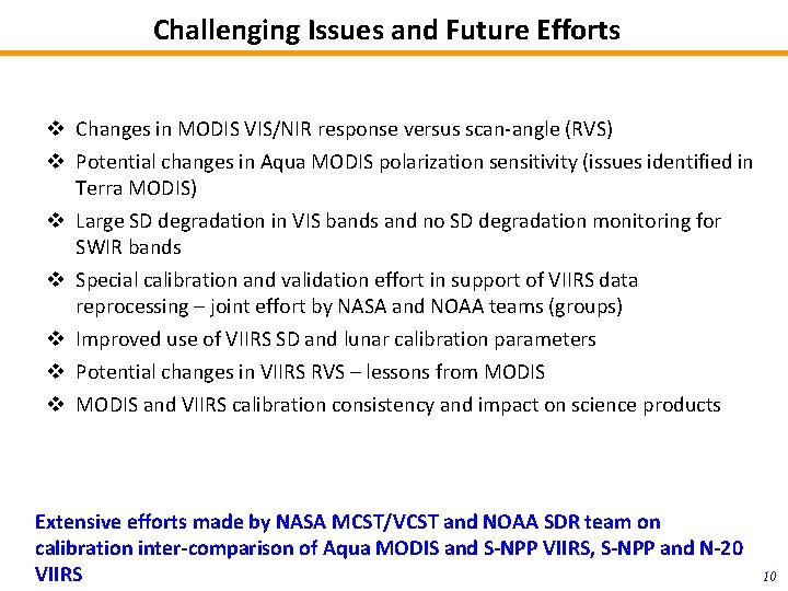 Challenging Issues and Future Efforts v Changes in MODIS VIS/NIR response versus scan-angle (RVS)