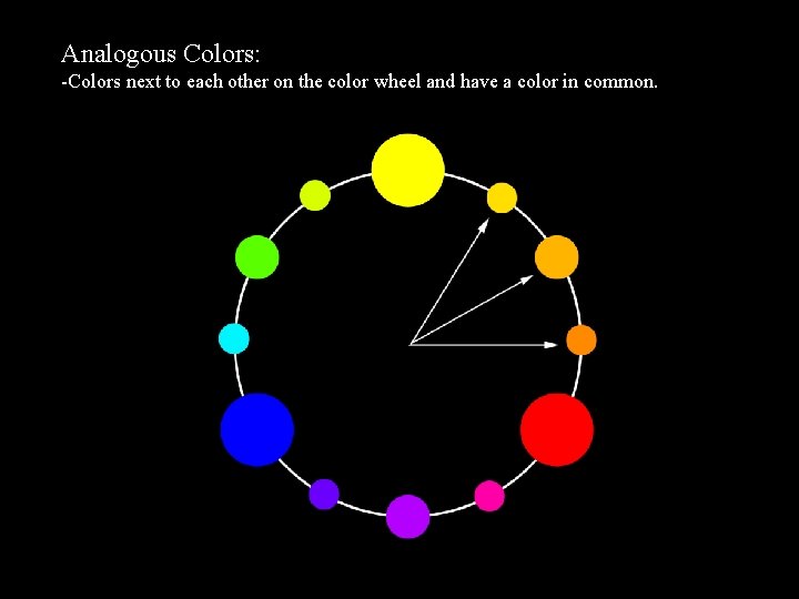 Analogous Colors: -Colors next to each other on the color wheel and have a