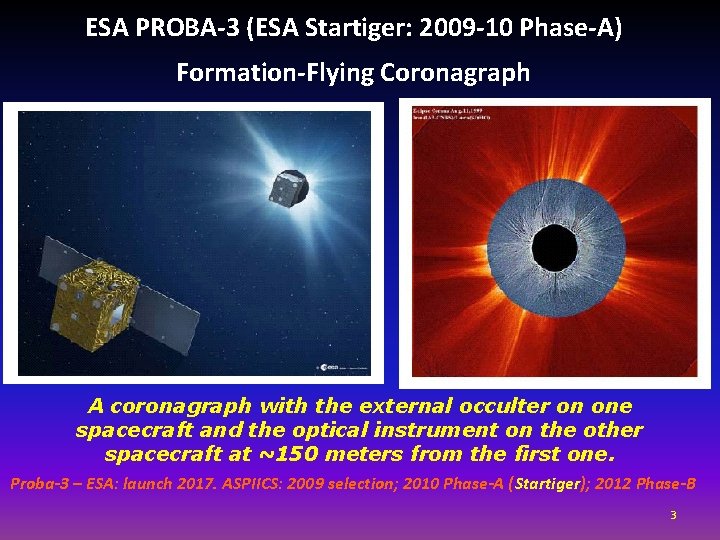 ESA PROBA-3 (ESA Startiger: 2009 -10 Phase-A) Formation-Flying Coronagraph A coronagraph with the external