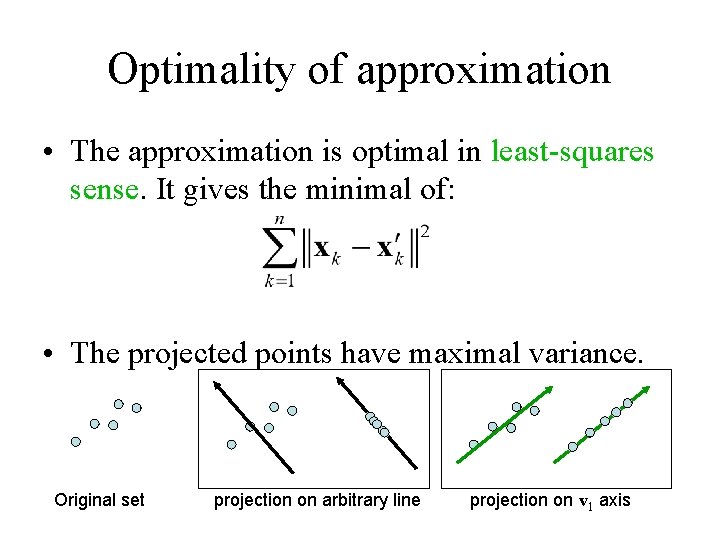 Optimality of approximation • The approximation is optimal in least-squares sense. It gives the