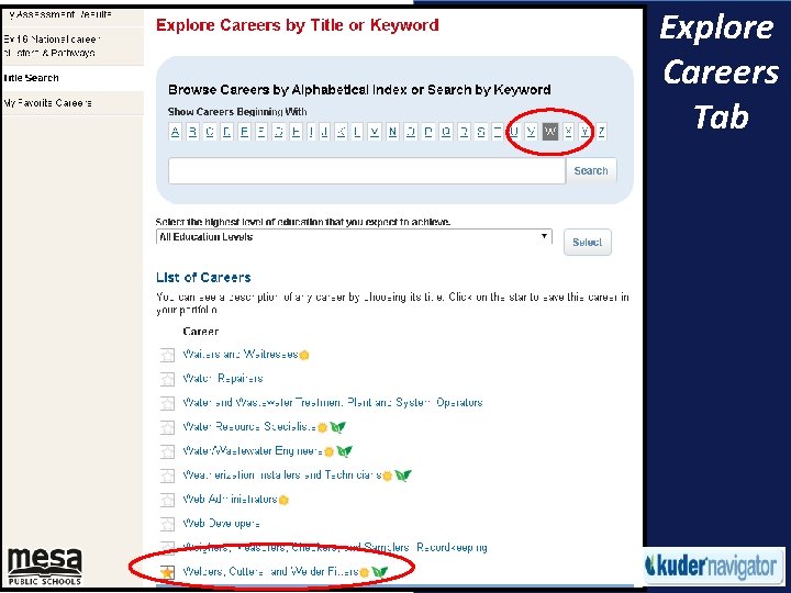 Explore Careers Tab 