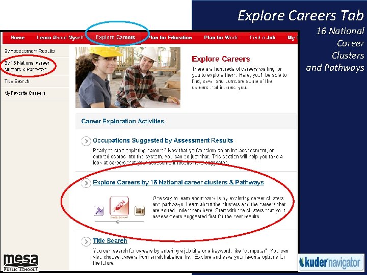 Explore Careers Tab 16 National Career Clusters and Pathways 25 