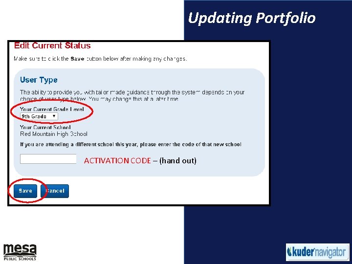 Updating Portfolio ACTIVATION CODE – (hand out) 