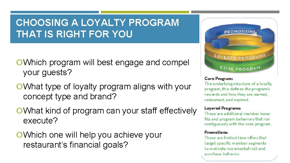 CHOOSING A LOYALTY PROGRAM THAT IS RIGHT FOR YOU Which program will best engage