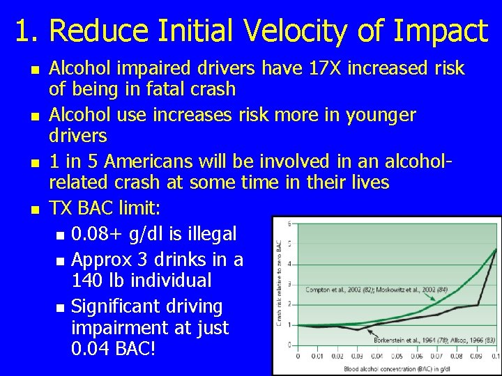 1. Reduce Initial Velocity of Impact n n Alcohol impaired drivers have 17 X